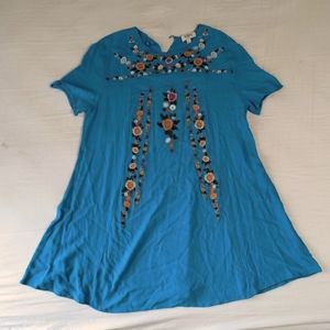 Umgee Embroidered Blue Tunic Top